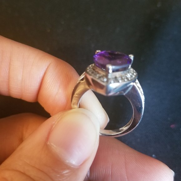 Heart Engagement ring - size 5 - amethyst and CZ - Picture 6 of 15
